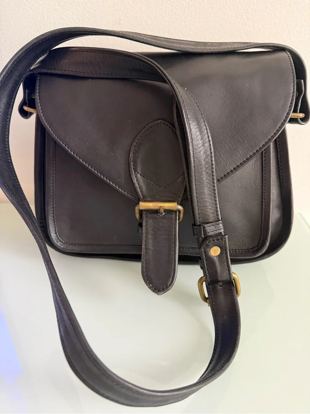 Women's Black Leather Shoulder Bag with Buckle Detail